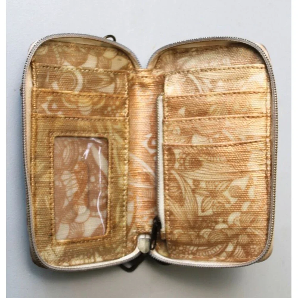Sakroots Wallet/wristlet/cell phone purse w/Crossbody Strap Gold Celestial Sun
